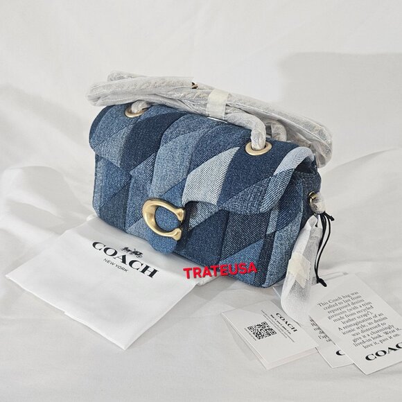 Coach Tabby Shoulder Bag 20 With Patchwork Quilting Denim CAM93 $495 NWT Packed - Picture 1 of 16